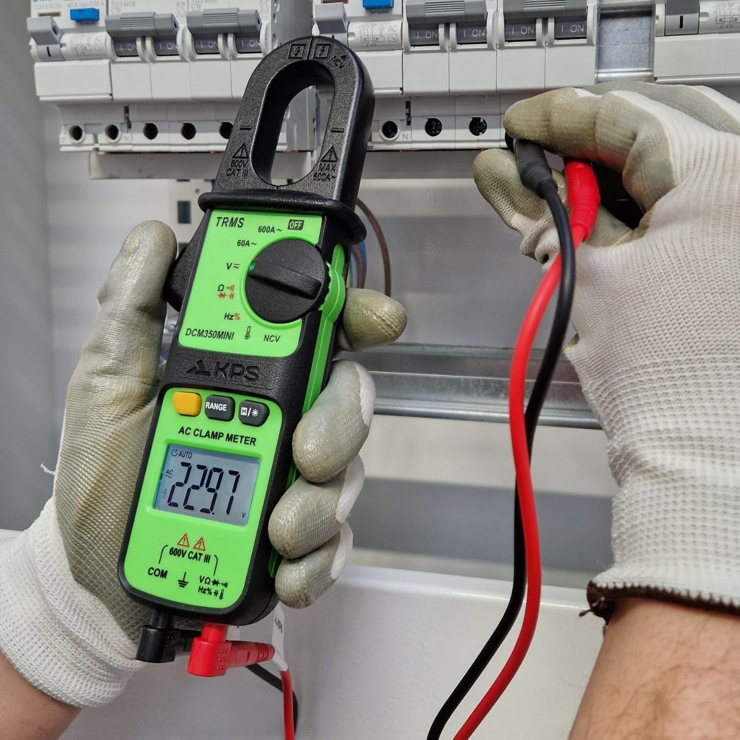 KPS-DCM450MINI Pinza Amperimétrica TRMS 600A AC/DC y 600V con Temperatura, NCV, Resistencia, Capacidad, Frecuencia, Pantalla Retroiluminada y Linterna CAT III 600V