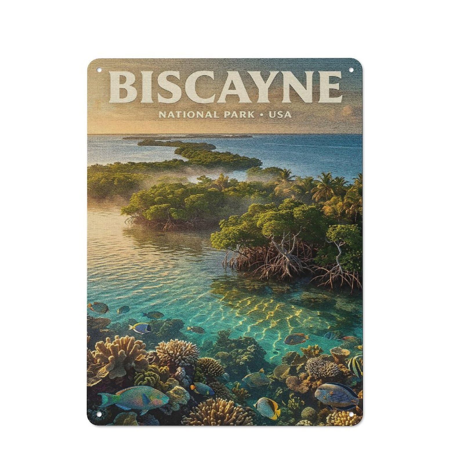 Junmoney Style-15 Modern Retro Decorative Metal Plaque 40X30cm Featuring Biscayne National Park Underwater Paradise, Loft Wall Plaque For Flat, Bar, Studio Or Gallery Wall