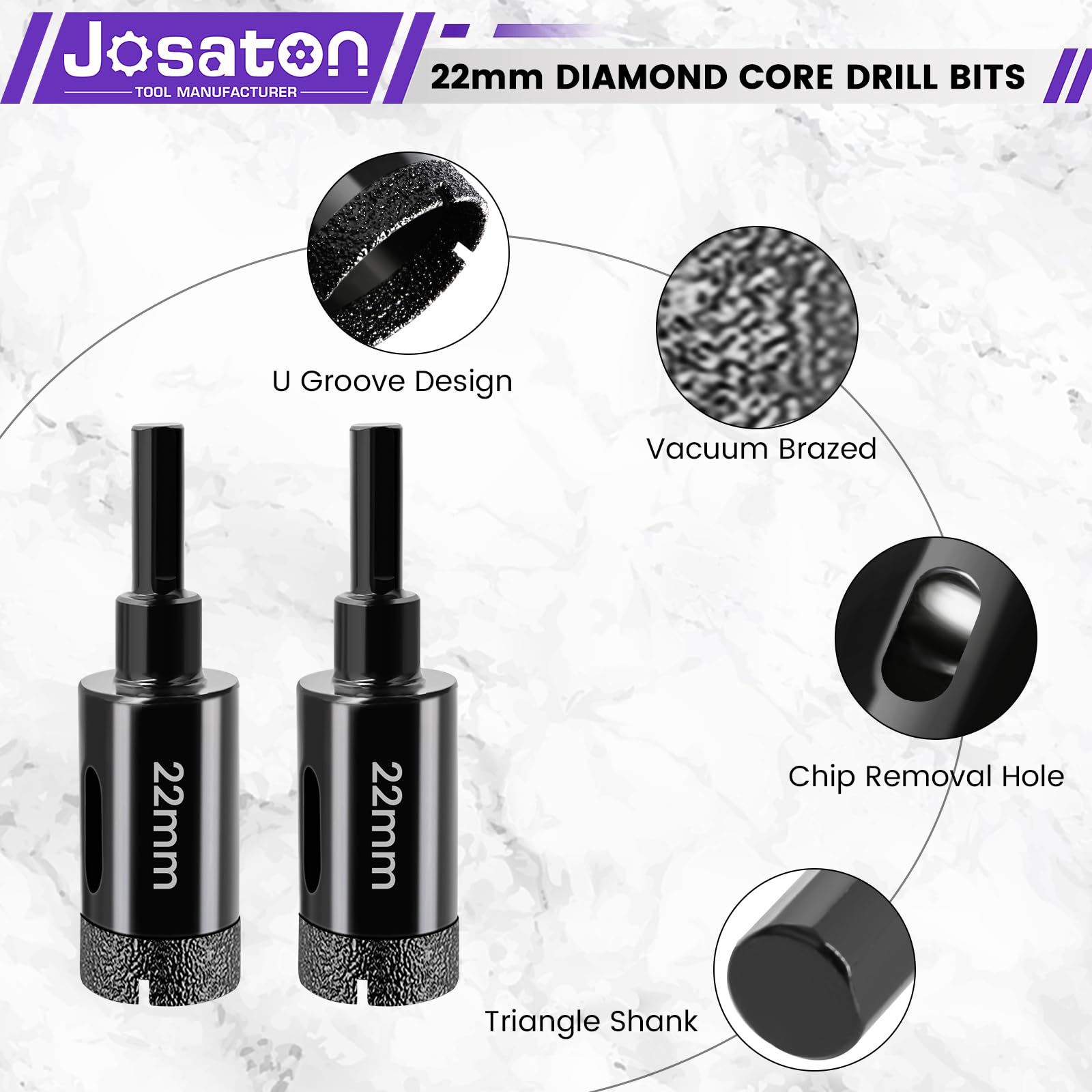 22mm Tile Hole Cutter Set Josaton 2Pcs Diamond Hole Saw with Triangle Shank - Image 2