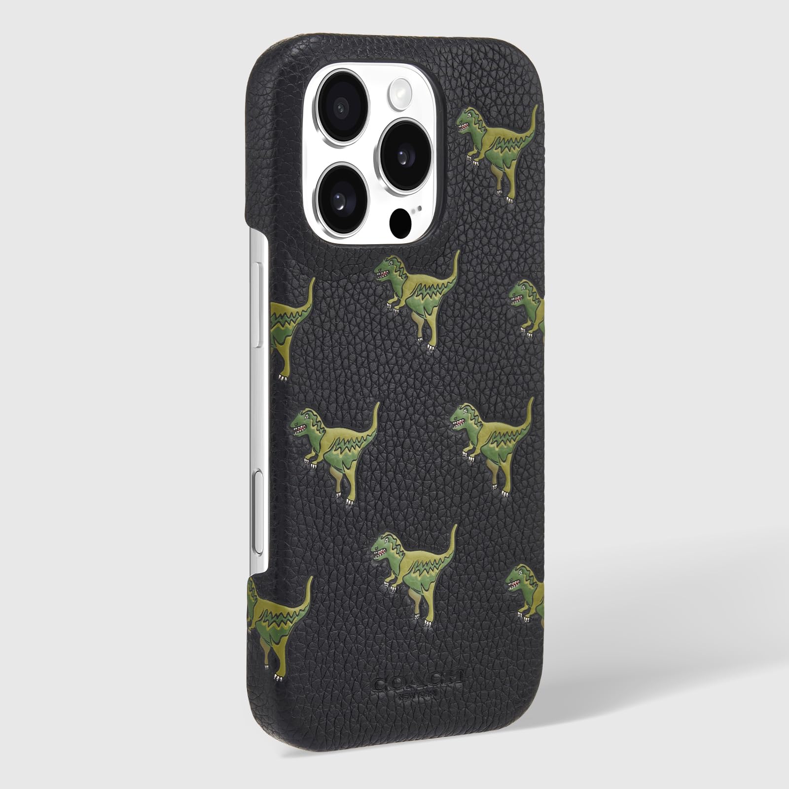 Coach Oryginalne etui na iPhone'a 16 Pro z wytłoczoną kamyczkową skórą - designerskie etui na telefon - Repeat Rexy