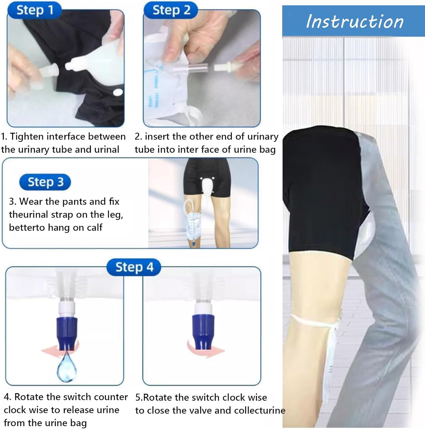 Urine Collector for Men, External Catheter Urine Bags for Men, Wearable Urinal for Men, Reusable Portable Silicone Urinal with 2 Urine Catheters Bags (XXL)