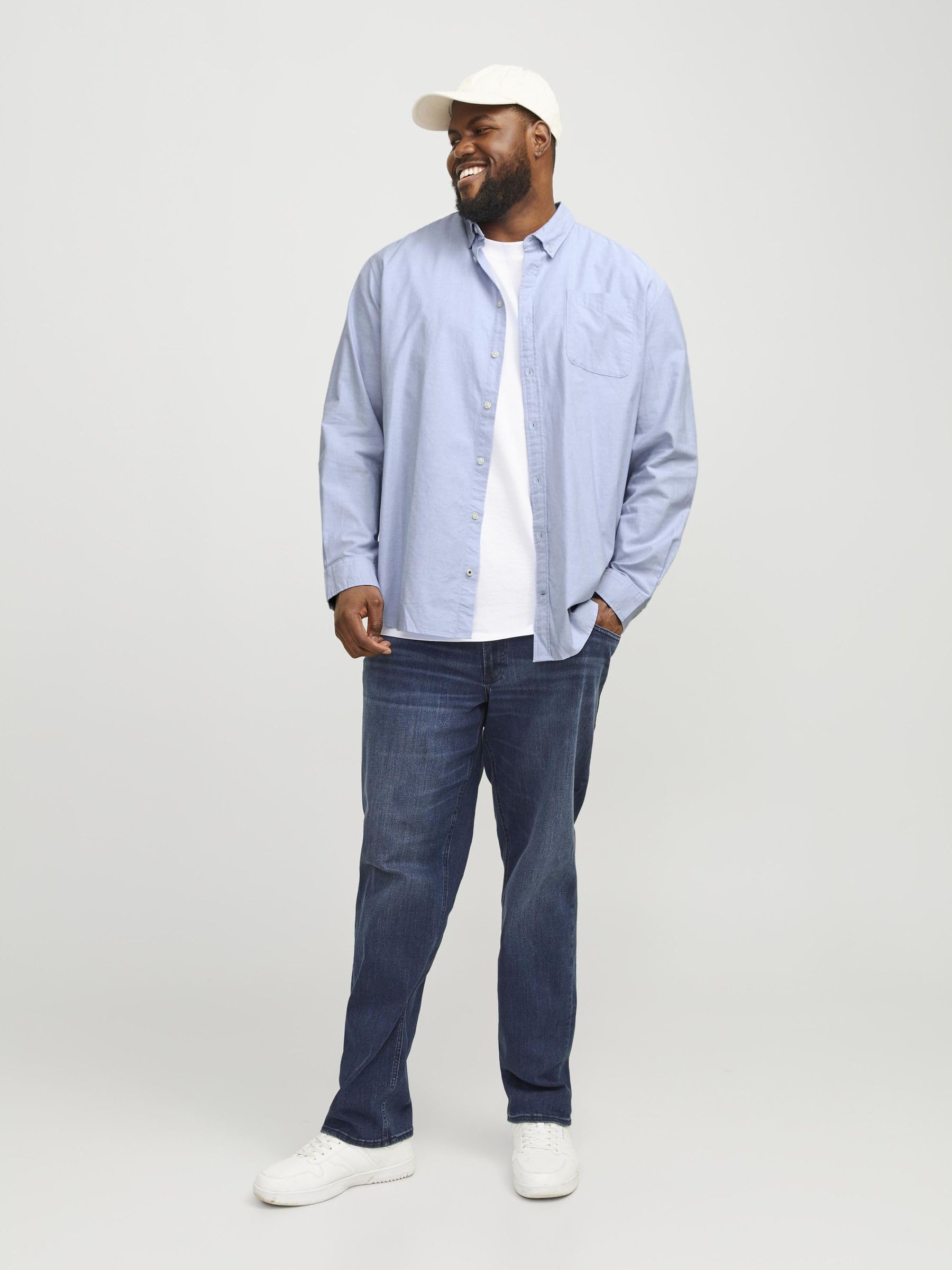 JACK & JONES Camisa de Hombre Talla Grande Color Liso básica Manga Larga Business JJEOXFORD