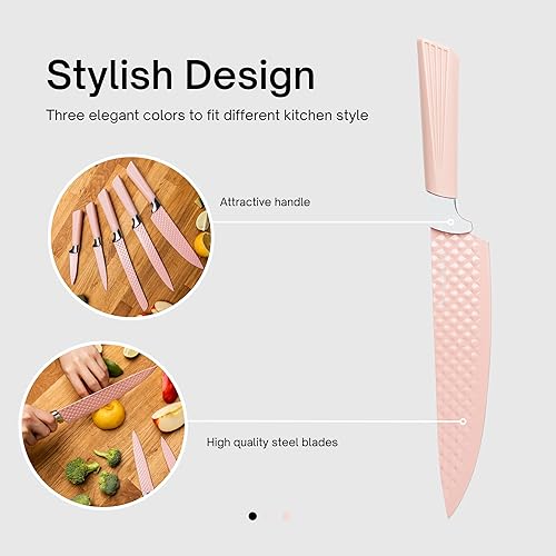 Miniatura 8 de Bakedger Juego de cuchillos de 7 piezas, ultra afilado, diseño atractivo, cuchillo de chef, cuchillo de cortar, cuchillo de pan, cuchillo utilitario