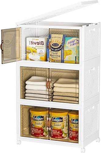 Vowupt Contenedores de almacenamiento con tapas, paquete de 3 contenedores de almacenamiento apilables con ruedas, organizador de almacenamiento