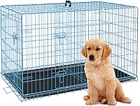 Vista 8 de Jaulas para perros de 42 pulgadas, jaulas plegables de alambre mental para mascotas con panel divisor de doble puerta, bandeja extraíble y asa