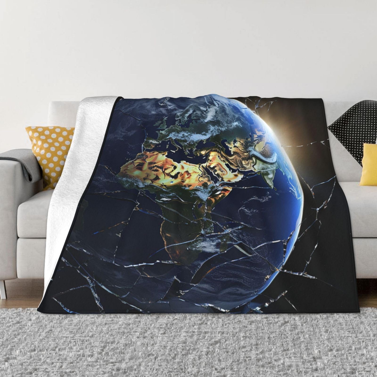 Couverture toutes saisons en flanelle douce de qualité supérieure au motif de la terre pour intérieur