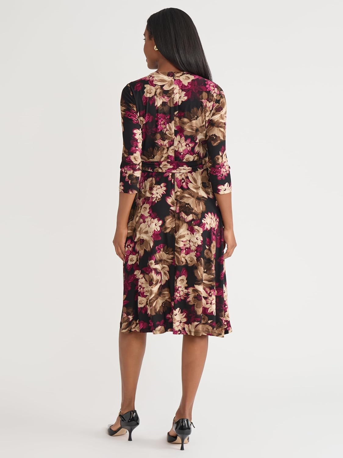 Kasper Women's 3/4 Sleeve Floral Printed Belted Jersey Dress