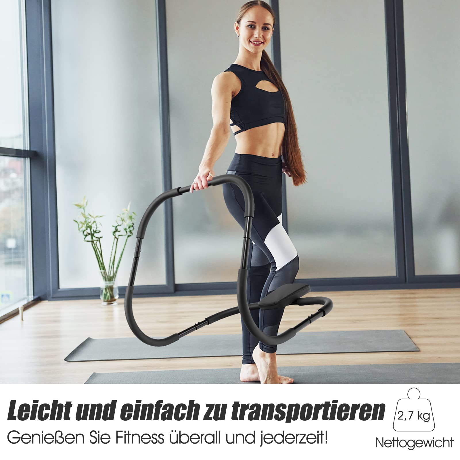 COSTWAY Ab Roller Bauchtrainer, 73 x 73 x 64 cm, Bauchmuskeltrainer Gerät, Situp Trainingsgerät, Po Trainer für Zuhause
