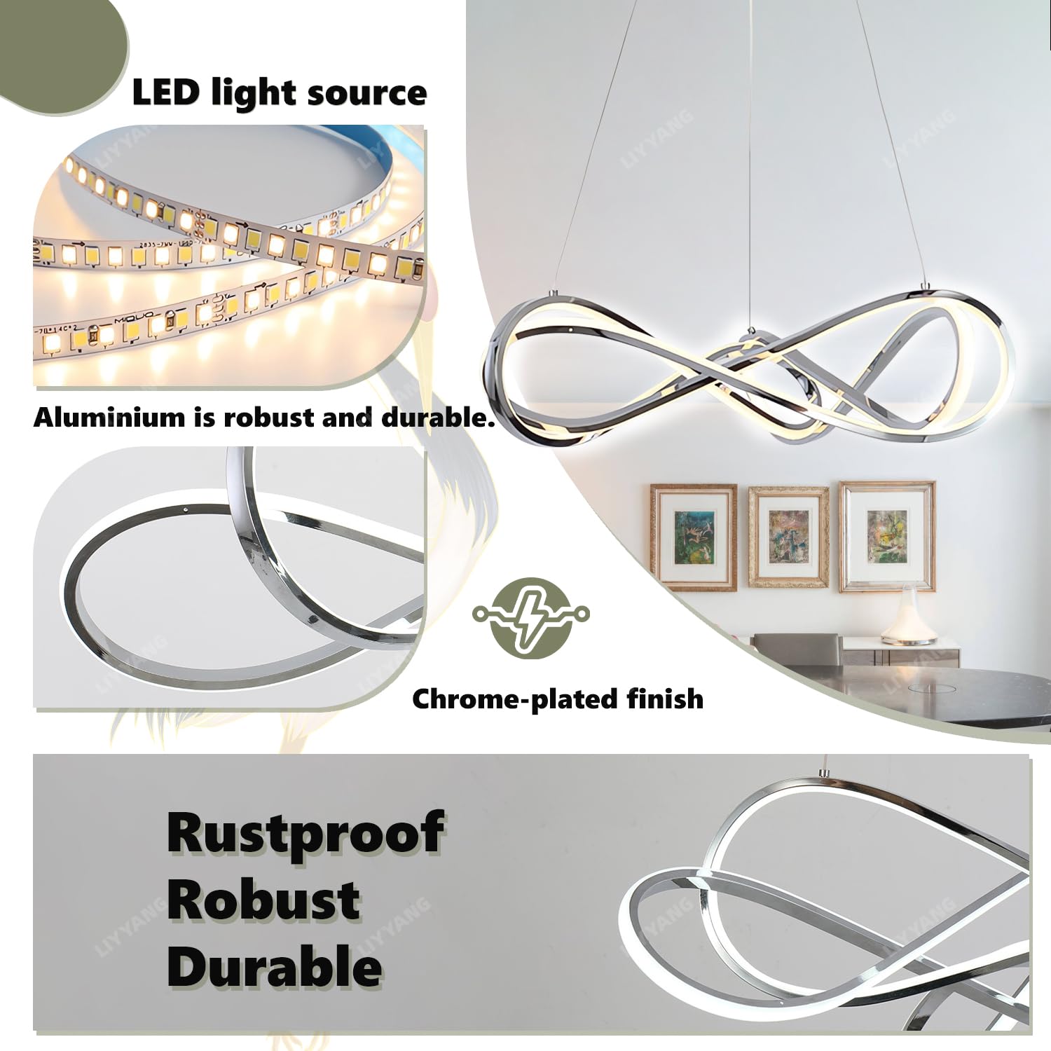 Kronleuchter Esstisch LED Pendelleuchte Esszimmer mit Fernbedienung Dimmbar Moderne Hängeleuchte Esszimmerlampe hängend Höhenverstellbar Esstischlampe Bürolampe Schreibtischlampe (Chrom, Φ55cm 55W)