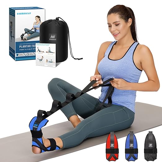 Foot and Calf Stretcher Stretching Strap For Plantar Fasciitis , Heel Spurs, Foot Drop, Achilles Tendonitis & Hamstring. Yoga Foot & Leg Stretch Strap. (Blue)