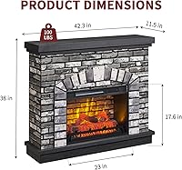 Vista 2 de Chimenea eléctrica de 42" con repisa, soporte de TV estilo rústico con chimenea eléctrica de 23" independiente, calentador eléctrico de pie