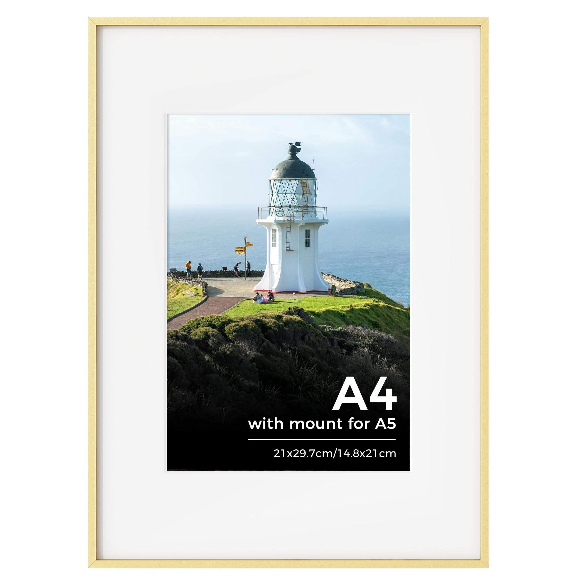 A4 Frame, Metal A4(21x29.7cm) Picture Frames with Mount for A5 Frame, A4 Photo Frames with Plexiglass Window, Versatile A4 Poster Frame for Home, Gallery Wall Mount Display, Gold