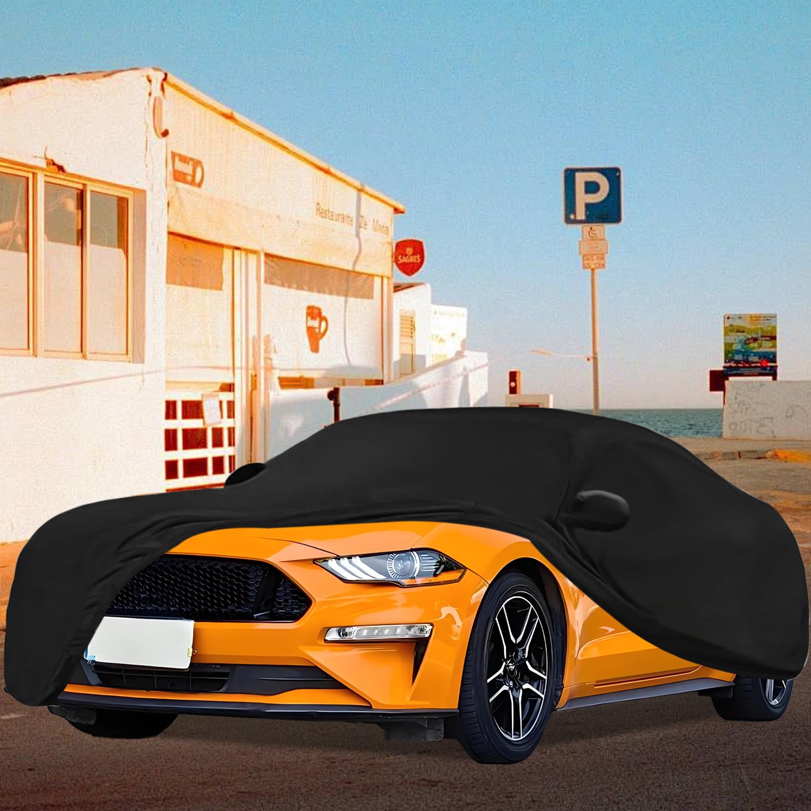 Telo di copertura auto premium per interni, in tessuto elasticizzato, compatibile con Ford Mustang 2005-2024, copertura completa per auto per protezione dal sole e dalla polvere, fodera protettiva in