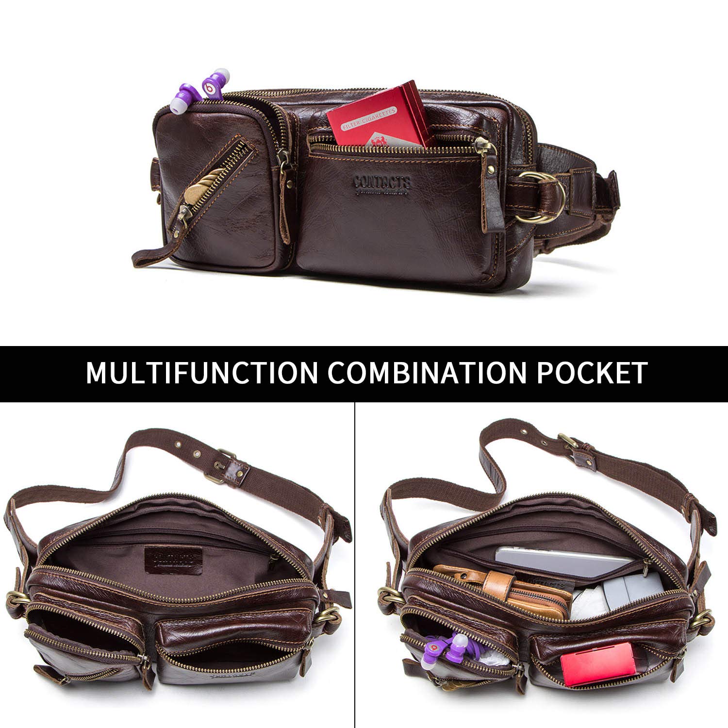 FANDARE Marsupio Sportivo Monospalla Zaino Uomo Monospalla Ragazzo Borsa a tracolla Pelle Borse a spalla Impermeabile Sling Bag per Festa,Viaggi, Corsa,Tour in Bicicletta