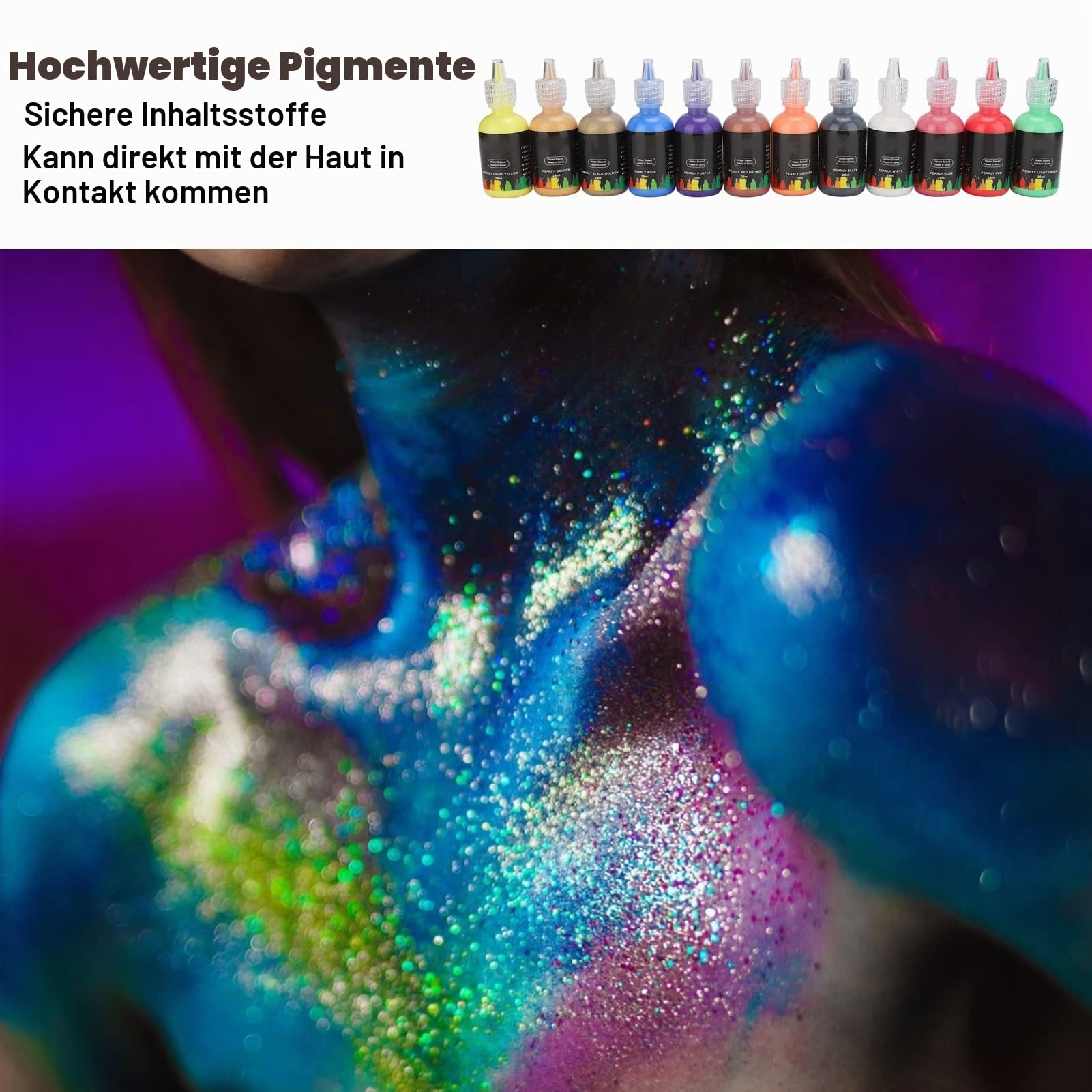 DIY Körperbemalung Flüssigpigment 12 Flasche, Sicher für die Haut Wasserbasierte DIY-Farbversorgung für Bühnenkunst