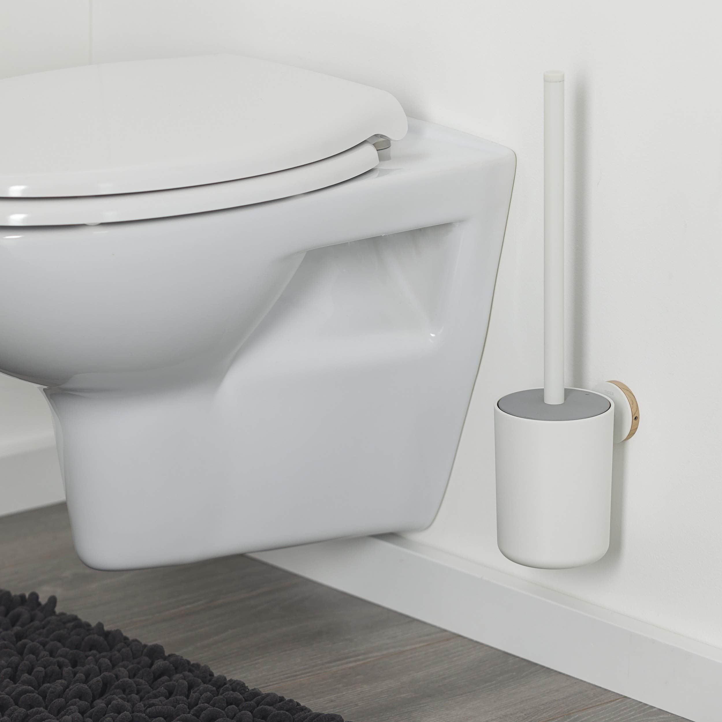 Tiger Urban Toilettenbürste, WC-Bürste mit Halter zur Wandbefestigung, mit austauschbaren Dekor-Ringen zur individuellen Gestaltung, hygienischer Deckel integriert, Farbe: Weiß