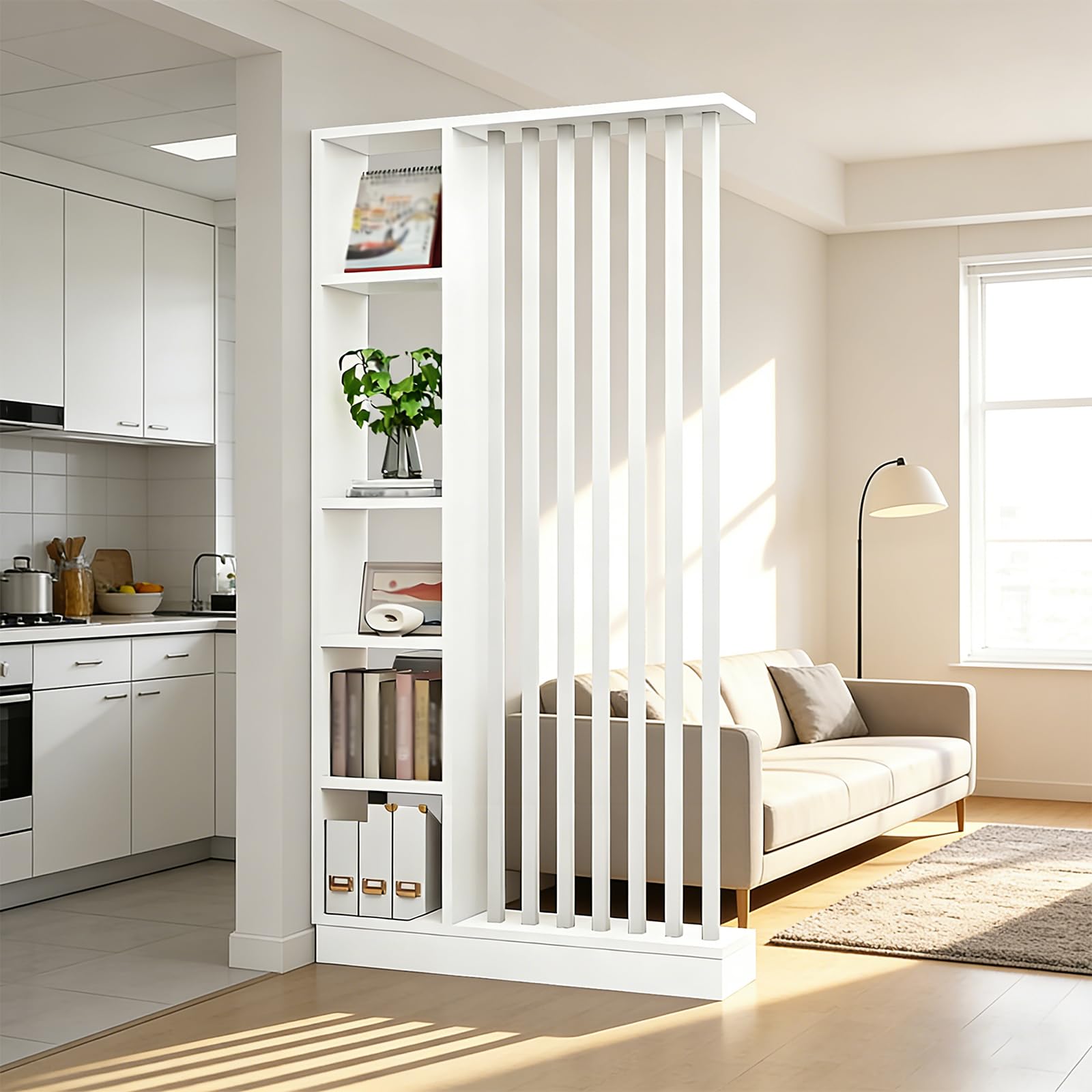Wandraum Teiler mit Lagerregal, Eingangshalle -Trennwesensäule Säulen- bis Decke, aus massivem Holz, leicht zu montieren, geeignet für die Heim- oder Bürodekoration geeignet (A White + White, 100cm)