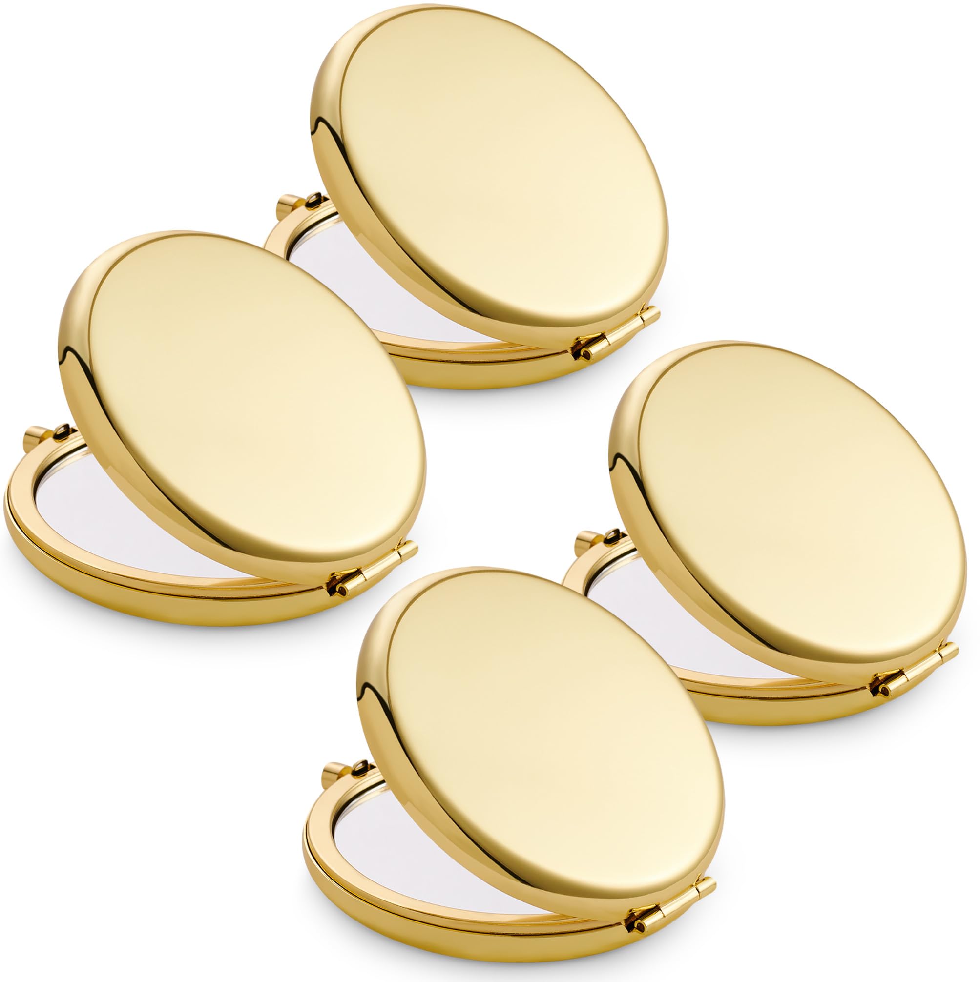 Compact Mirror for Purse, Metal Round Shell, Double-Sided 1X/2X Magnifying, Portable Travel Makeup Mirror, Mini Pocket Mirror, Gold，4 Packs Gold 4