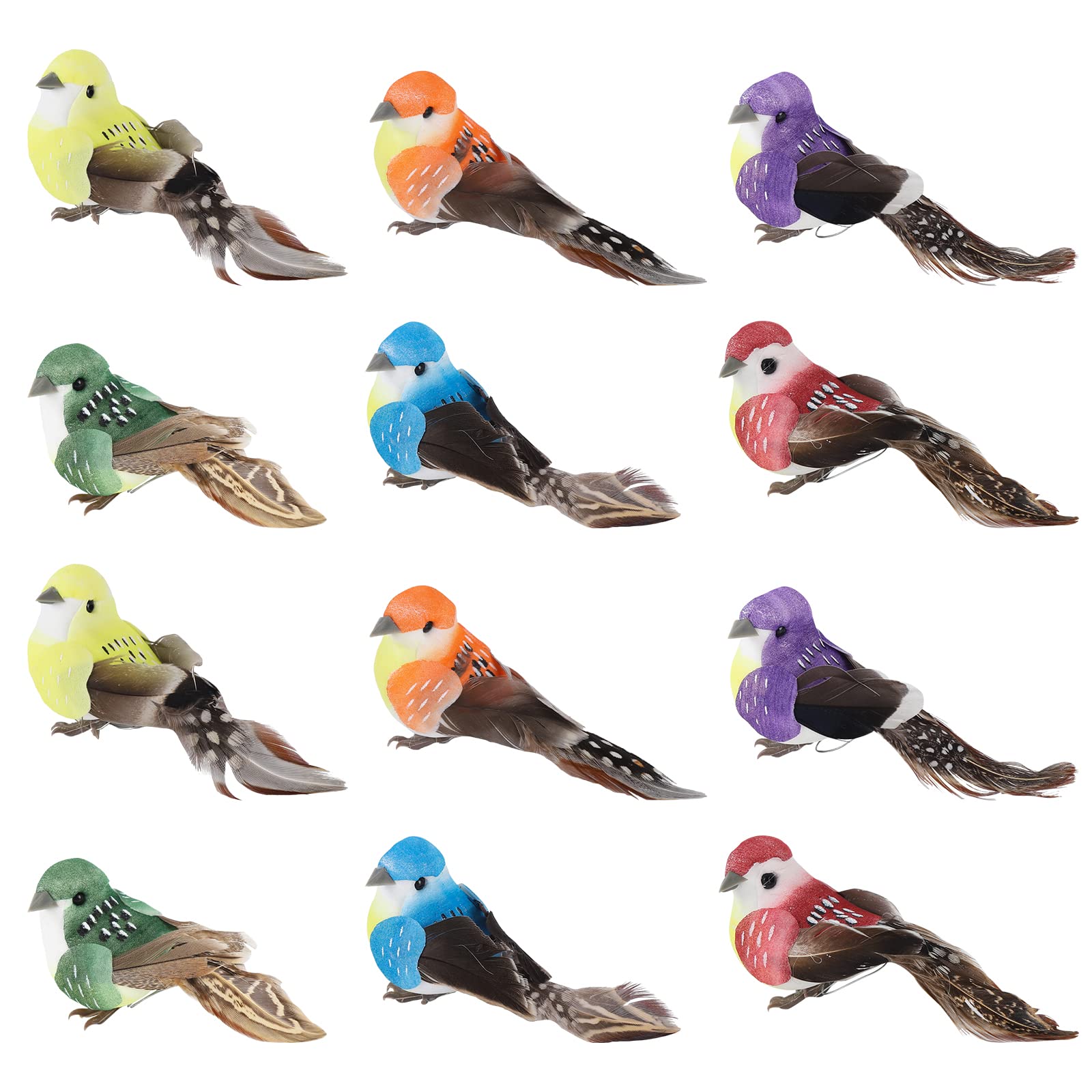 Muiltvoe 12 Pieces Robin Bird Christmas Tree Decoration Craft Colorful Robin Bird Ornaments with Artificial Feather for Xmas Tree Holiday Party Decoration