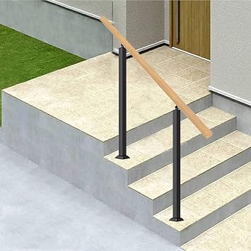 Wood Outdoor Grab Rail,Floor-Standing Staircase Railing Brackets Black Metal Wrought Iron Support,Adjustable Safety Hand Rail Support Bar,Easy Installation