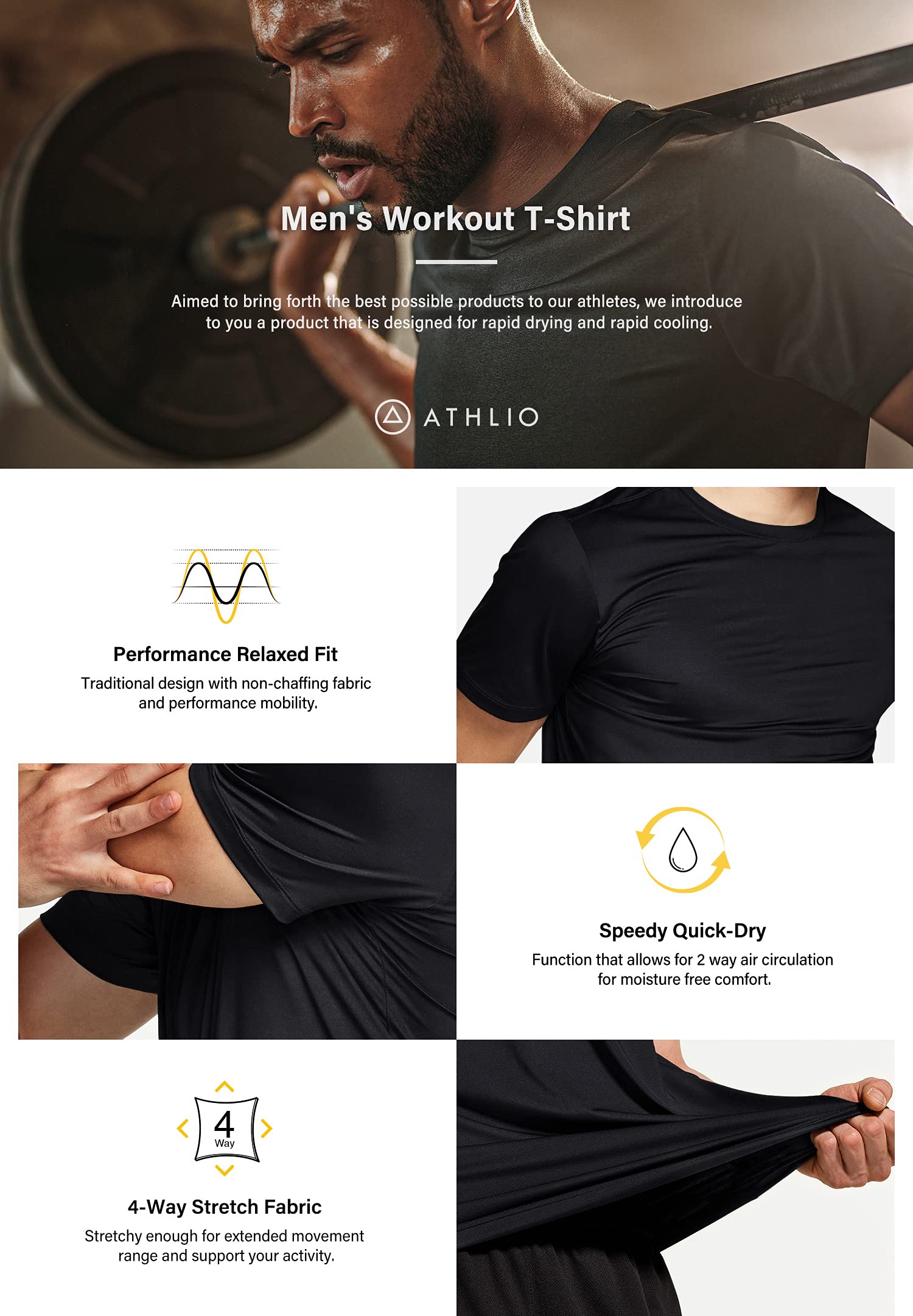 ATHLIO Camisetas de entrenamiento para hombre, para correr, protección solar, secado rápido, camisetas atléticas de manga corta para gimnasio