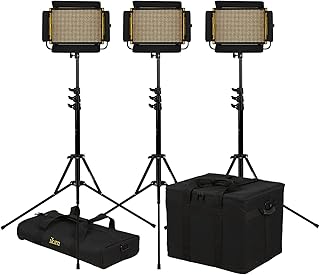 Ikan Onyx (3X) 1 x Half Bi-Color 3200K-5600K Adjustable LED Lighting Kit w/Dual Batteries, DMX Ethernet and Wireless Remote Control, Barn Doors, Case and Stands Included (OYB5-3PT-KIT) - Black
