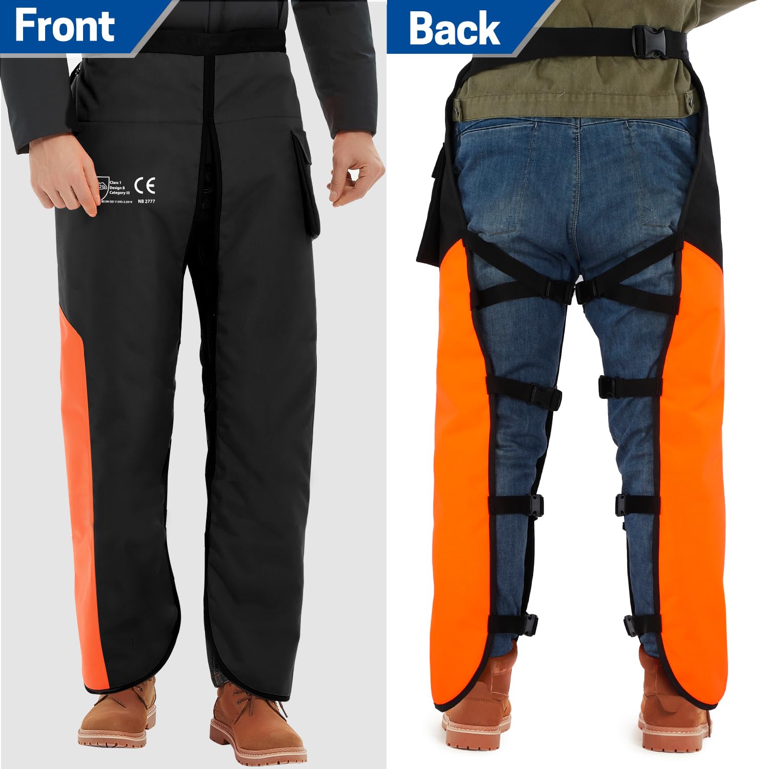 Ghette per motosega, classe 1, grembiule protettivo per motosega, ghette regolabili per motosega per uomo/donna, pantaloni di sicurezza per abbigliamento, protezioni per gambe, attrezzatura di