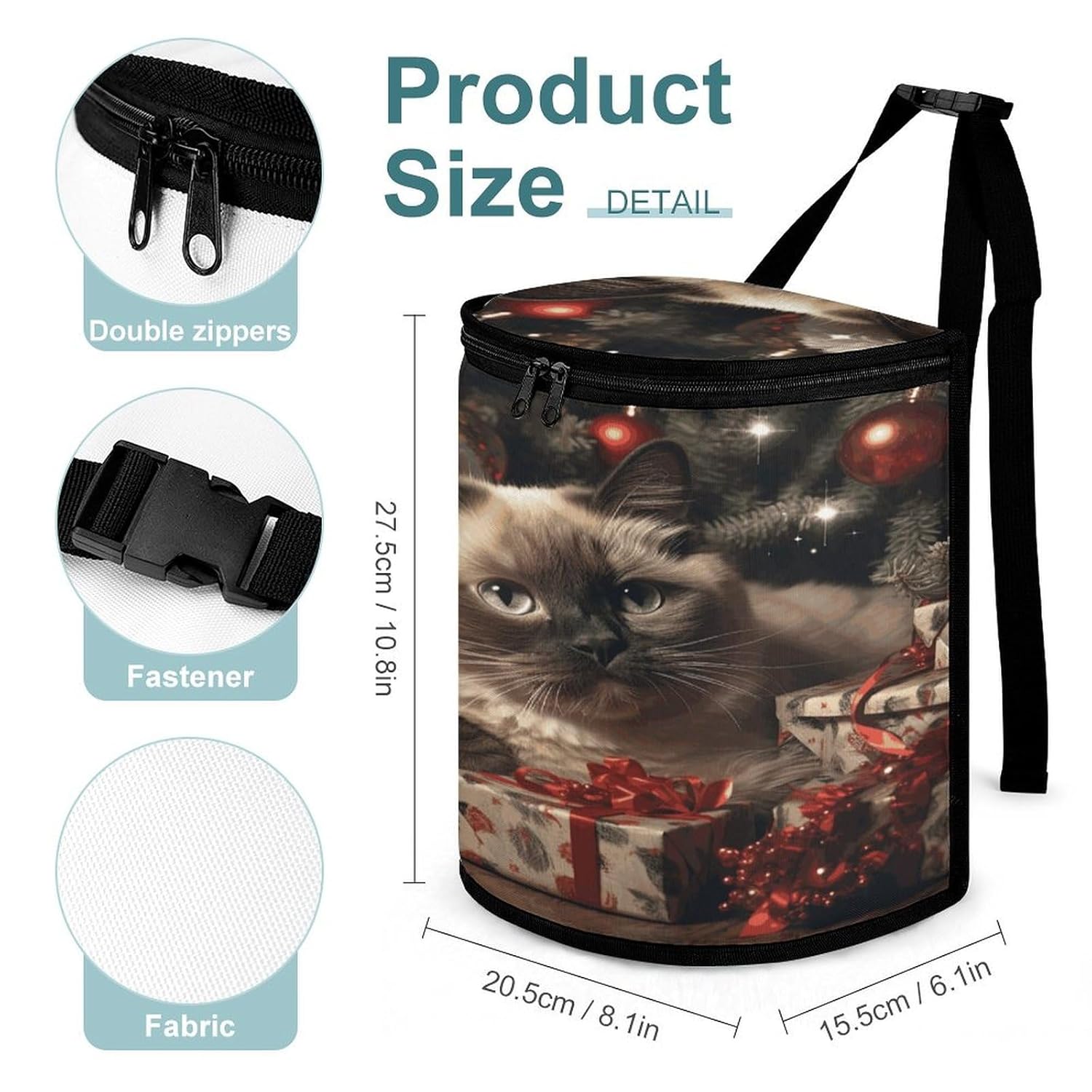 Hanging Car Trash Bag Christmas Siamese Cat Printed Car Garbage Storage Bag Leakproof Car Trash Can Portable Garbage Storage Bags