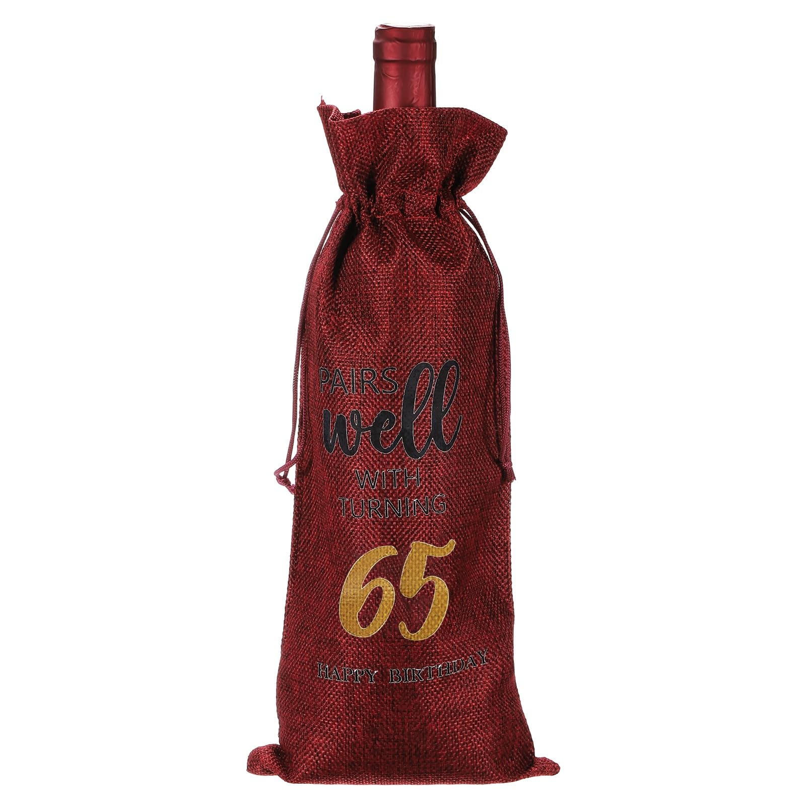 PATIKIL 6 x 14 Inch 65th Birthday Gift Wine Bottle Bag, 1 Pack Reusable Decorations Wine Bag with Drawstring for Friends Shower Favors Party, Red
