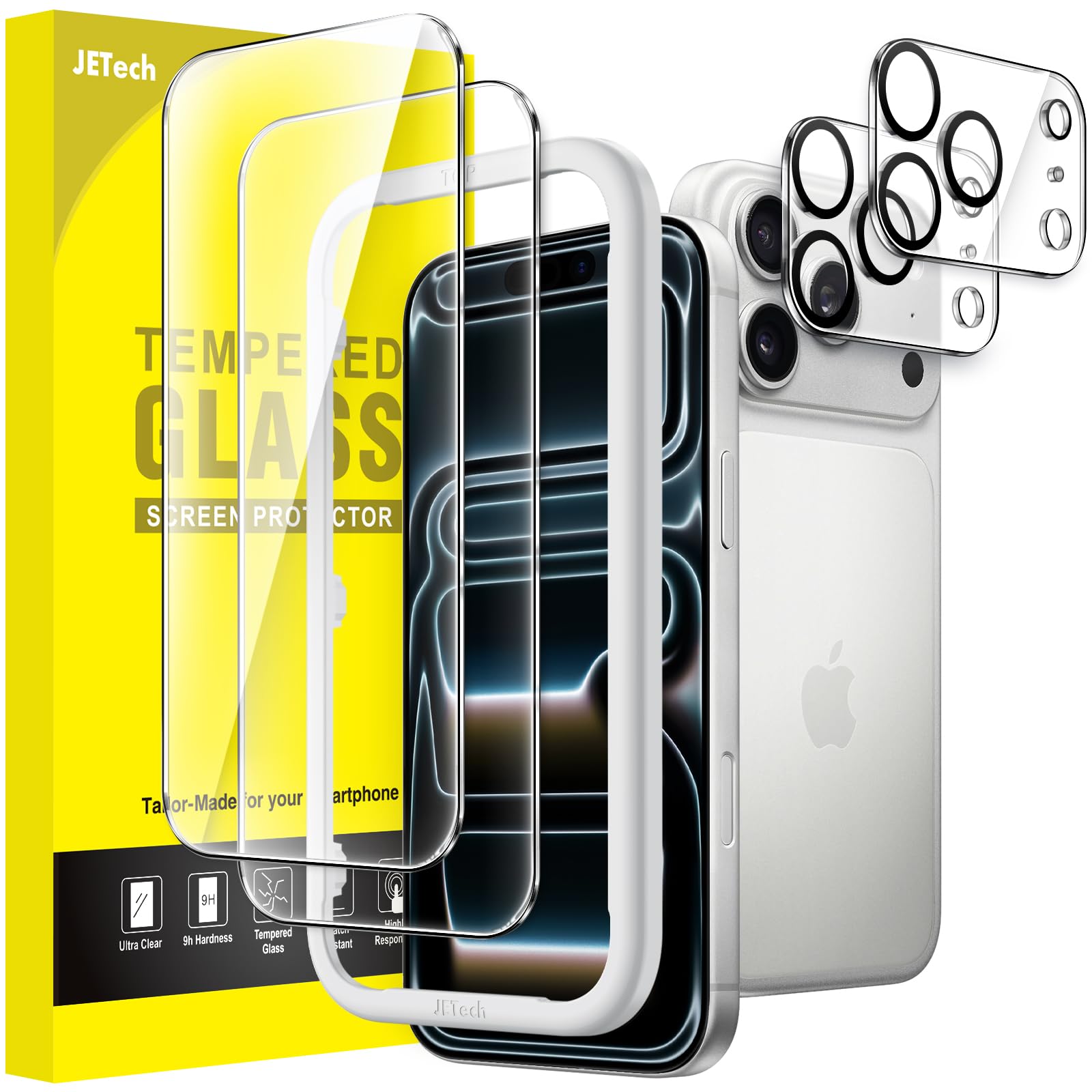 JETech Pellicola Protettiva per iPhone 17 Pro Max 6,9 Pollici con Protezione Obiettivo Fotocamera, Strumento Installazione Facile, 9H Durezza Vetro Temperato Film, HD Chiaro, Pacco da 2 Ciascuno