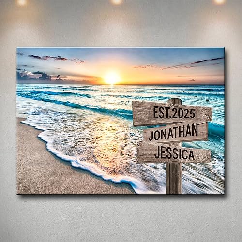 Miniatura 14 de Rótulo de calle vintage personalizado en lienzo para parejas – Arte de pared en cruz con nombre y fecha personalizados, póster o impresión en lienzo