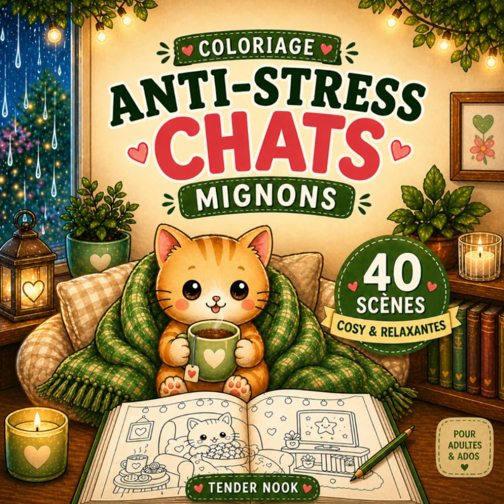 Coloriage Anti-Stress Chats Mignons: 40 Scènes Cosy et Relaxantes