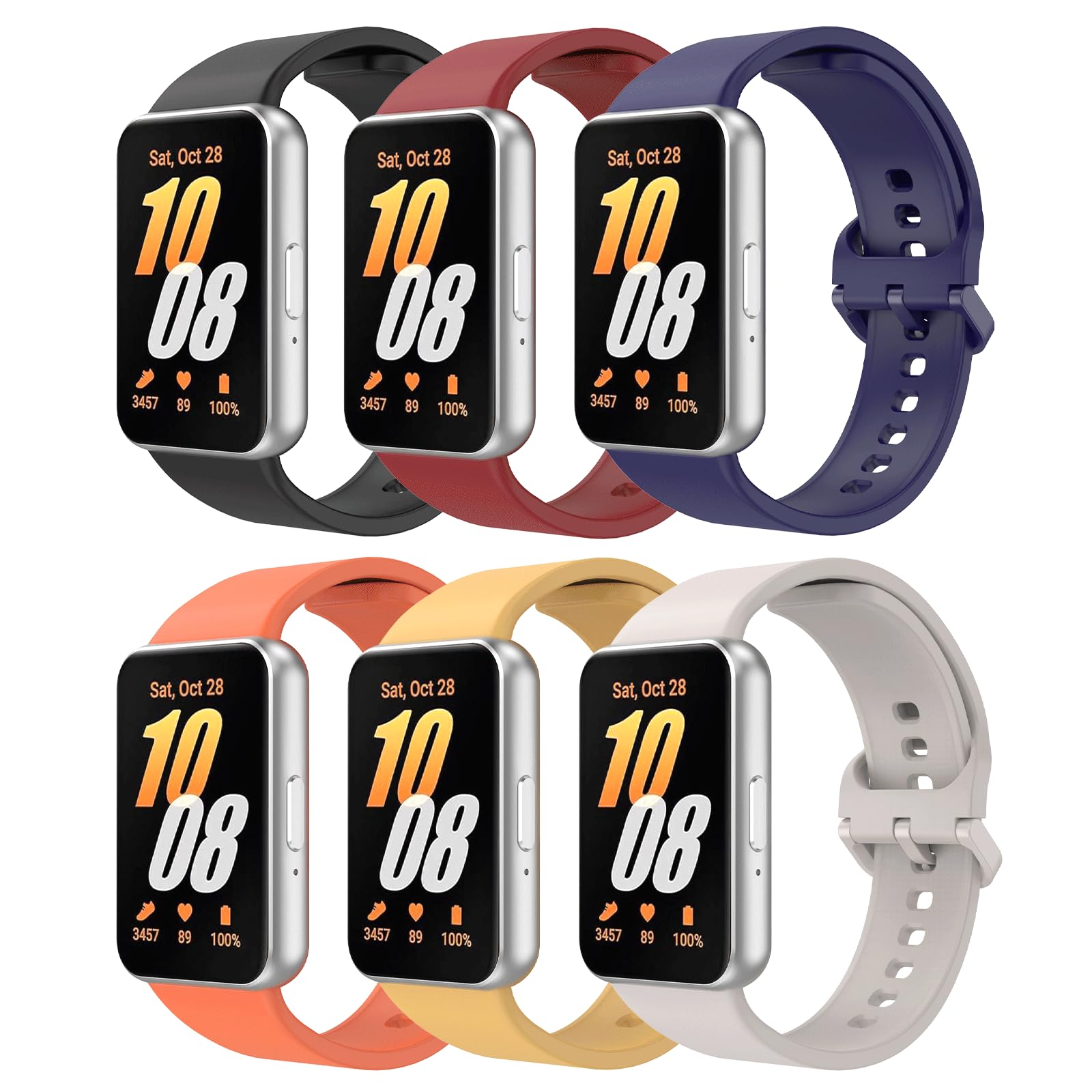 TiMOVO Correas Compatibles con Samsung Galaxy Fit 3 2024, Correa Deportiva Suave de Repuesto para Samsung Galaxy Fit 3 SM-R390, Negro+Rojo+Azul+Naranja+Amarillo Vivo+Luz de Estrellas