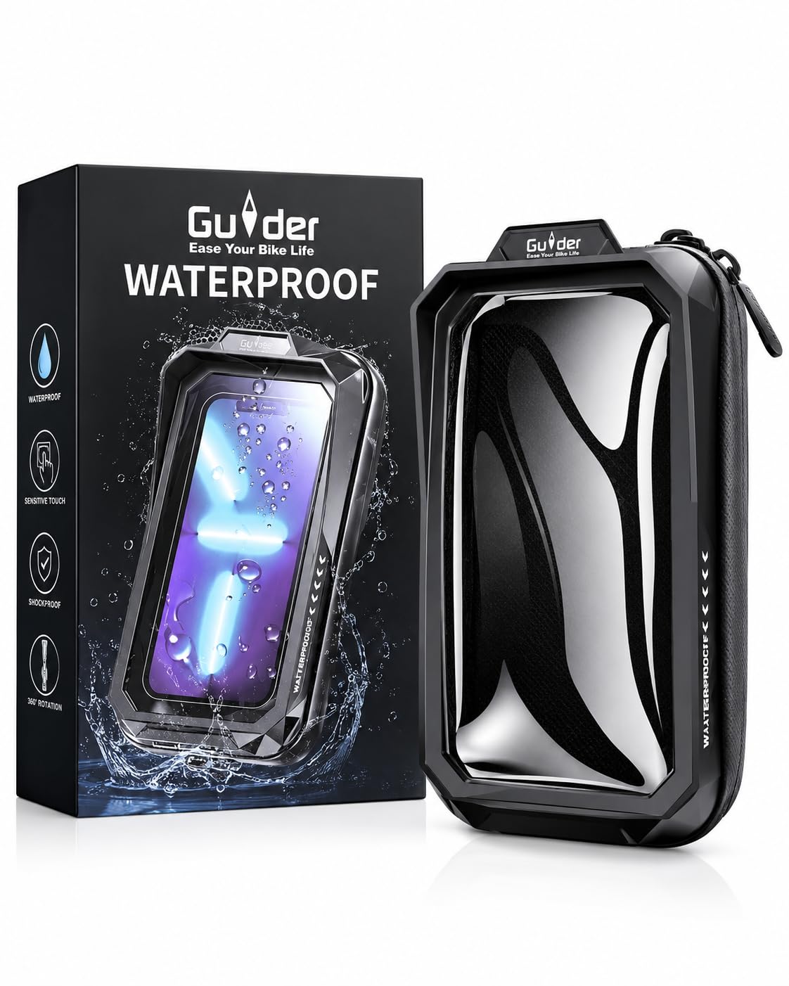 Guider Waterproof Motorcycle Mobile Phone Holder Bag with Touch Screen Window, 360° Rotating Bike Phone Mount Case, Shockproof Bicycle Mobile Holder, Rainproof Handlebar Phone Pouch for Android & iOS-picture-18