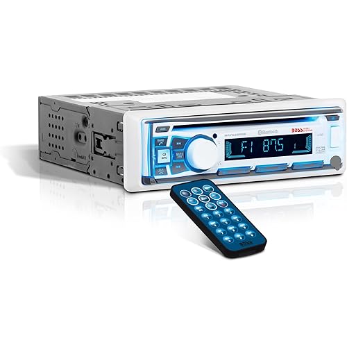 BOSS Audio Systems MR762BRGB Marine Boat Stereo – Single Din, Bluetooth, CD DVD Player, AM FM Radio Receiver, Weatherproof, Multicolor Illumination