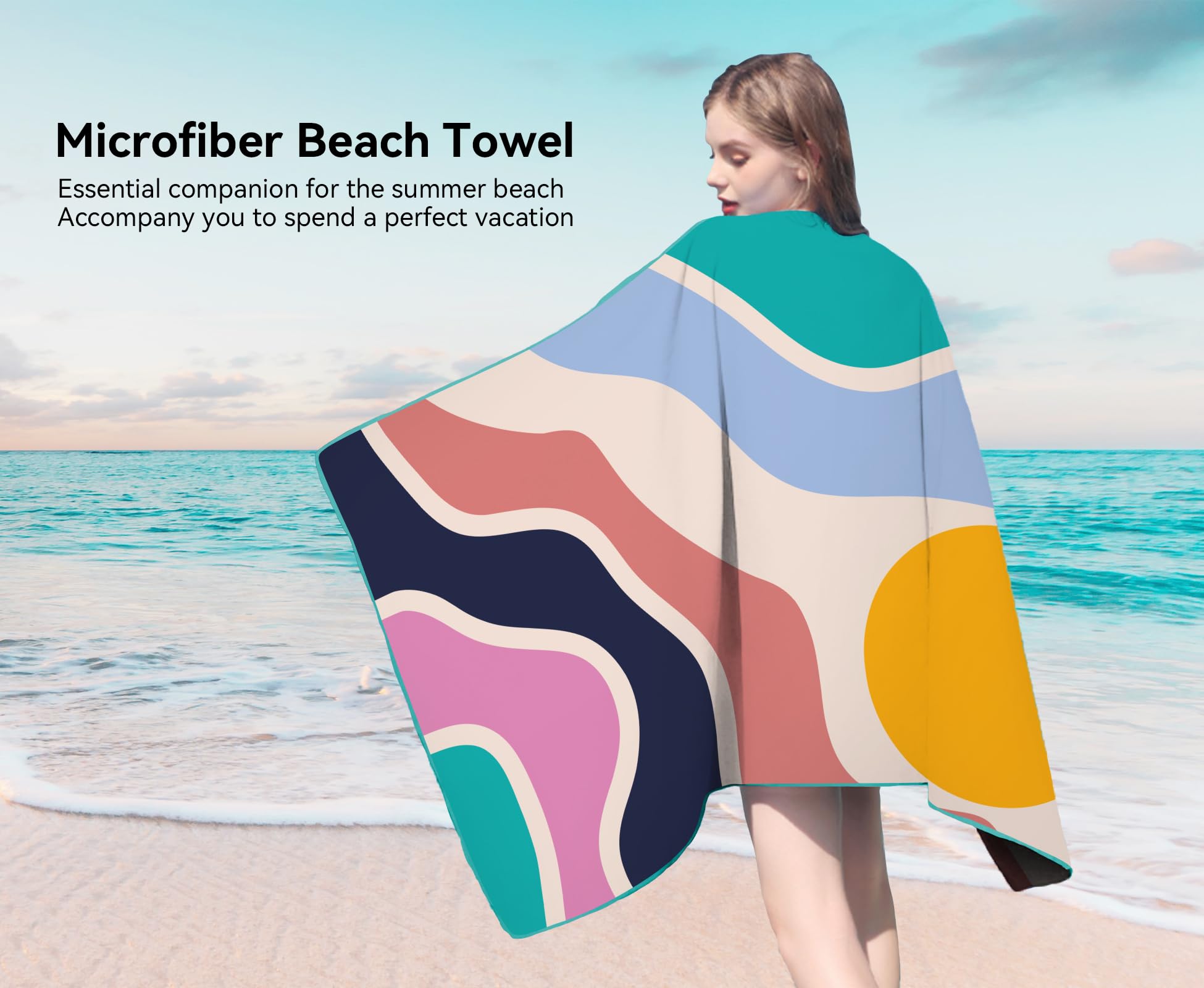 Style Slice Beach Towel, Sand Free Quick Dry Lightweight Microfibre Beach Towel for Adults Includes Mesh Bag, Grey Stripe - Image 4