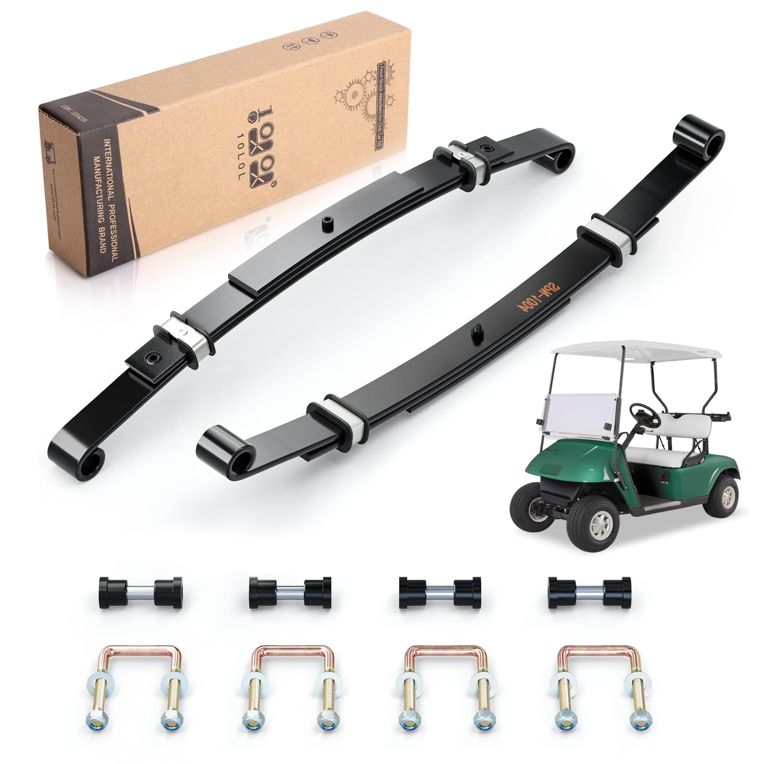 Photo 1 of 10L0L Golf Cart Heavy Duty 3 Leaf Spring Kit for EZGO TXT Medalist 1995-2013, Complete Set with Bushings, Sleeves & U-Bolts, Replaces 70506-G01, 74135-G01, 74207-G01, 74207-G03 (2-Pack Springs)