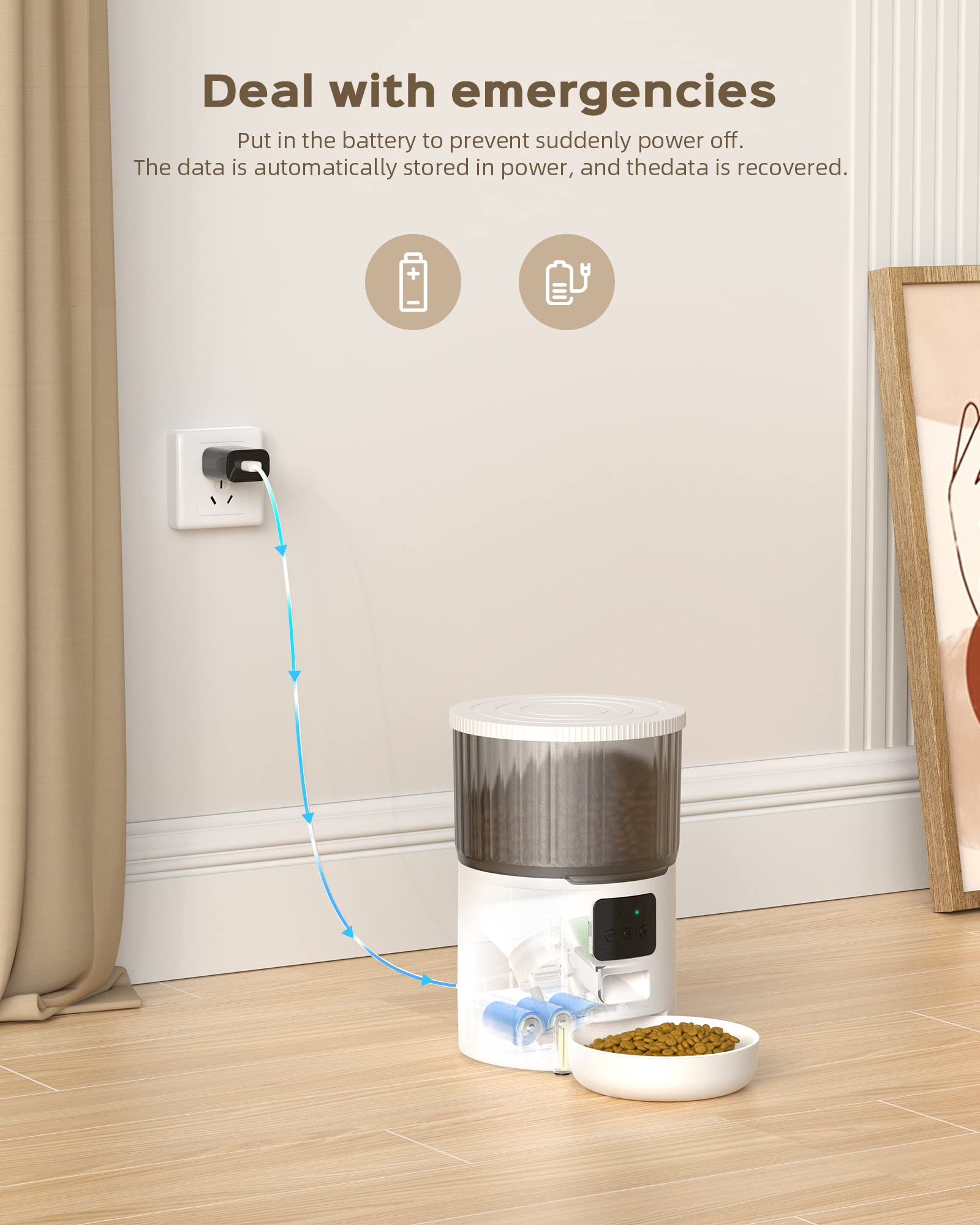 UIOOQ Distributore Automatico Cibo Gatti Cani WiFi, 4L Distributore di Crocchette per Animali Domestici con 10S Registrazione,Orari di Mangiatoia Personalizzati,Coperture di Chiusura Ruotabile