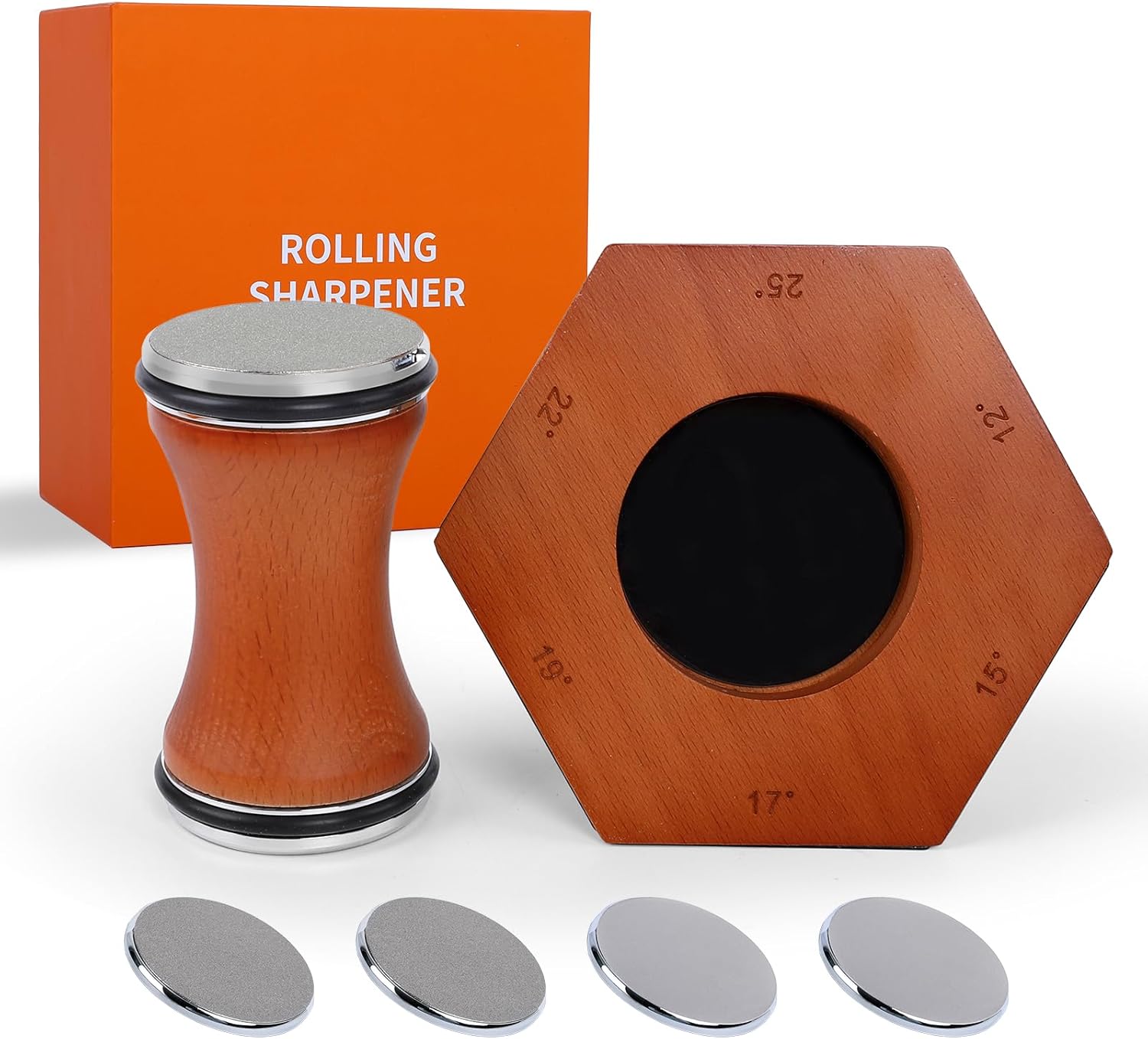 Rolling Knife Sharpener - 6 Angles & 4 Blades System, Ergonomic Waist Design for Kitchen Chef Knives, Sharpening Stone for Precision Edge