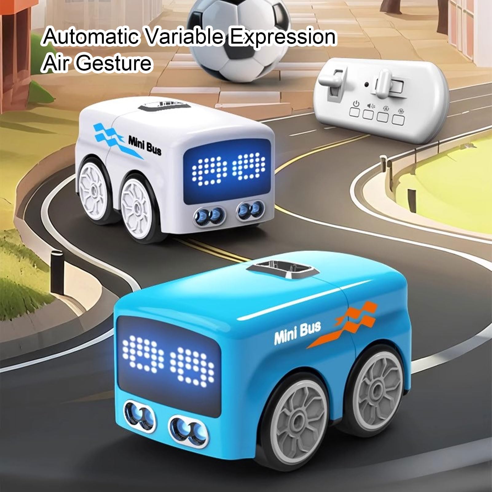 Magic Mini RC Bus, 2026 Gesto y Control Remoto Sensor Inteligente Coche, Seguimiento de Línea de Evitación Automática Vehículo RC de Escritorio con Luces de Expresión LED (Blue)