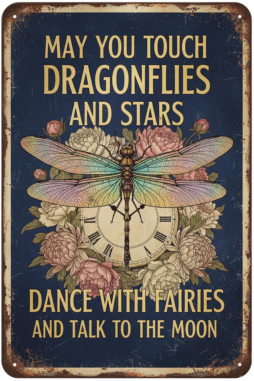 May Touch Dragonflies And Stars Tin Sign, 8x12 Inch