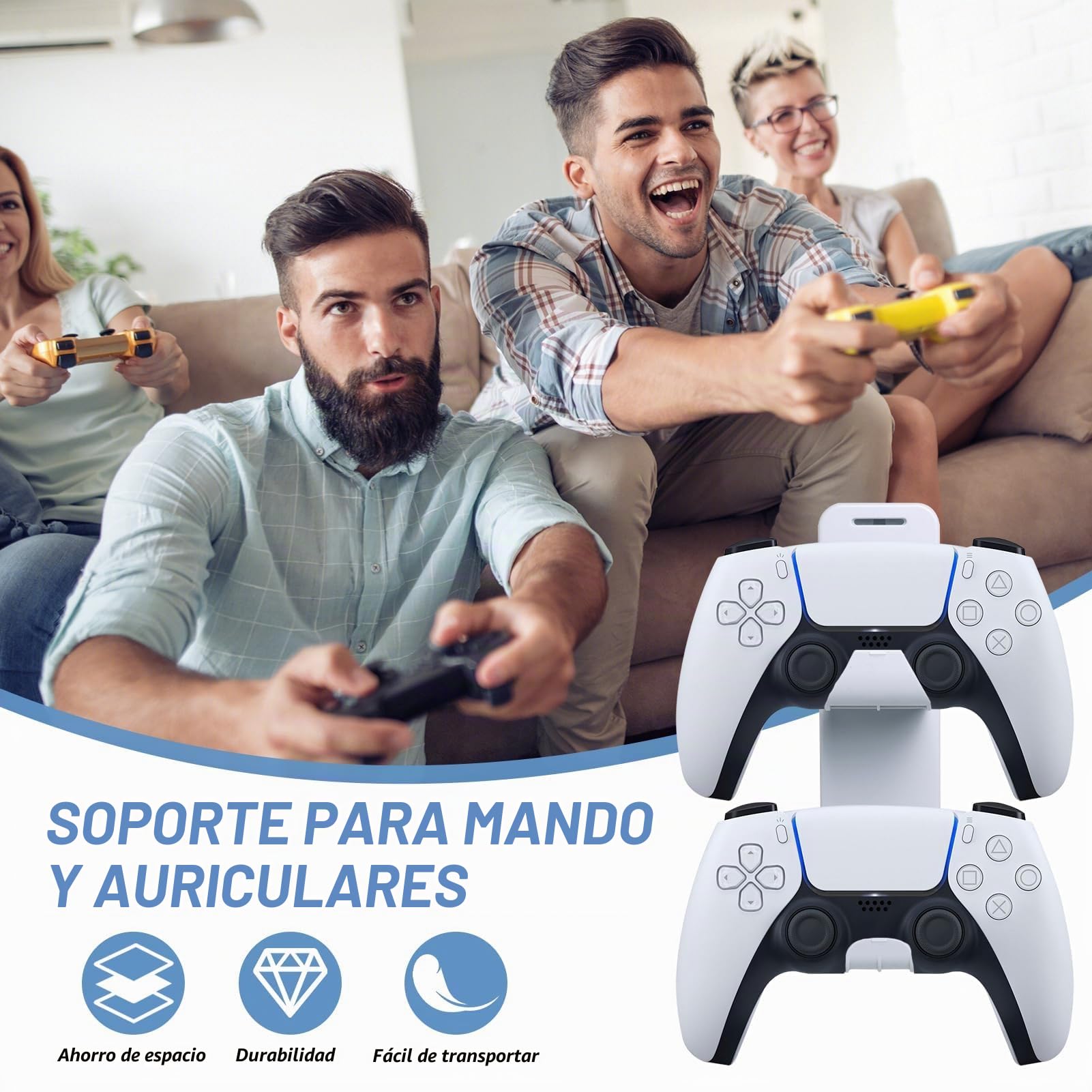 Soporte para Auriculares y Controlador de Juegos Compatible con PS5, Soporte Universal de Pared Plegable con Ganchos Dobles, Accesorios para Juegos, Gancho para Auriculares y Mando