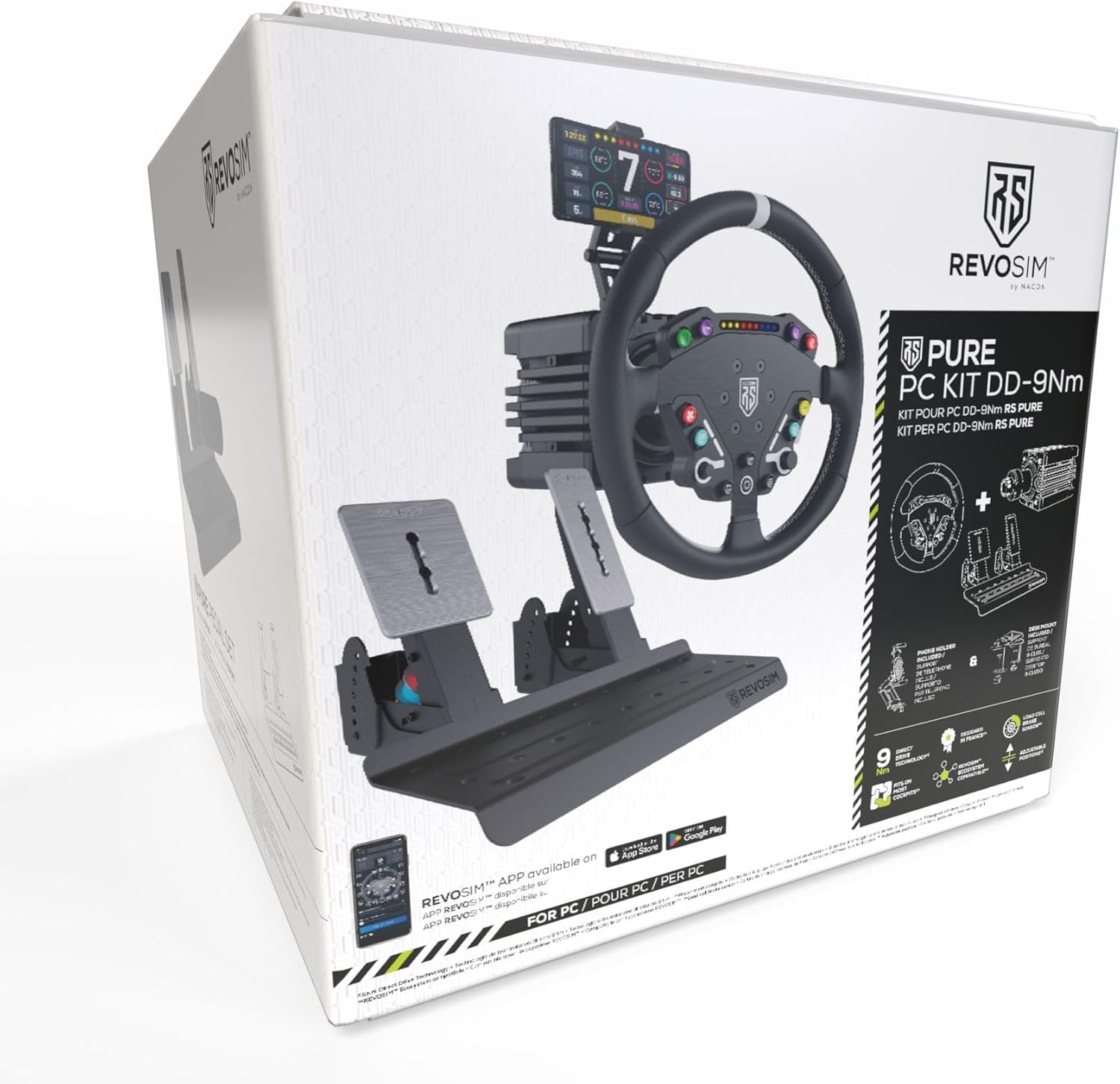 Pack Simulation RS PURE Volant GT, Base DD 9Nm et Pédalier de Précision Load Cell, Setup Complet pour Course sur PC, Immersion et Performance. Toutes fixations incluses - PCRSPUREPACK3
