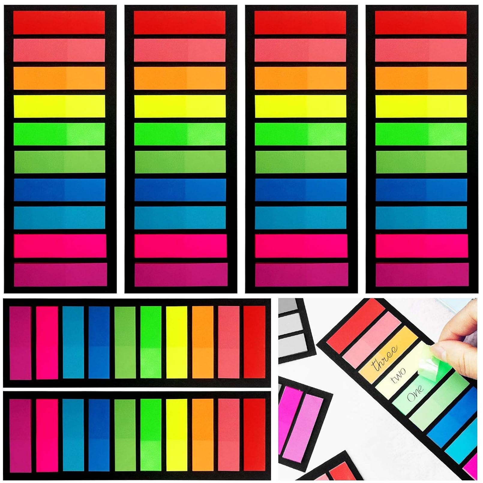 Vabrloy 2400Pcs Neon Page Markers,12 Sets Fluorescent Sticky Tabs in 10 Primary Colors,Translucent Sticky Notes for Annotating Books,Bookmarks,