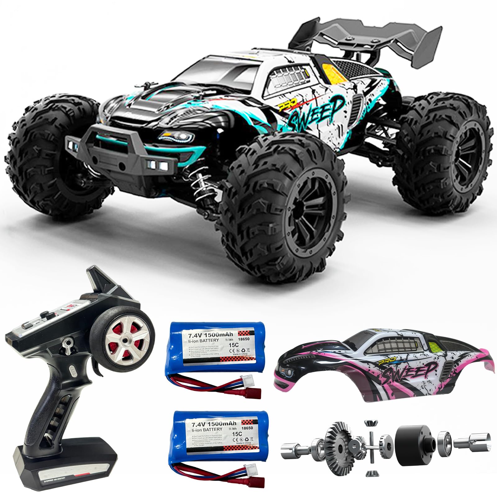 1 16 Scale Brushless RC Car for Adults 45 MPH High Speed 4WD Waterproof Off-Road All-Terrain RC Truck