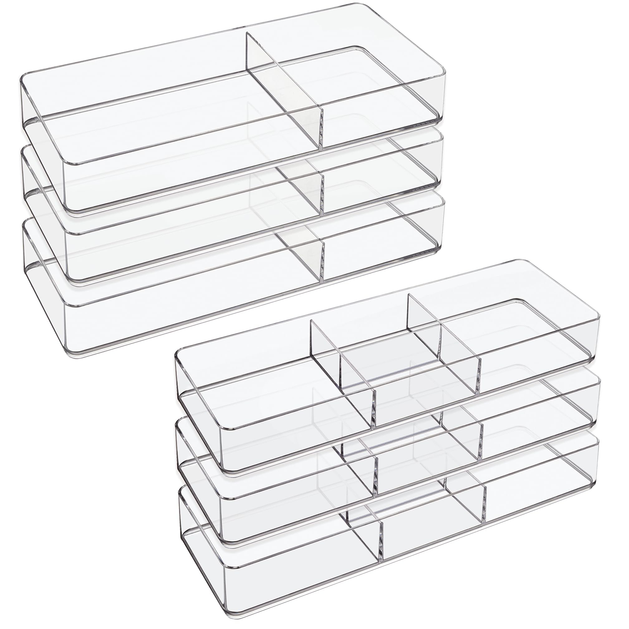STORi Remix 6 Piece Drawer Organizer Set | Clear | Makeup & Vanity Storage Bins & Office Desk Drawer Dividers