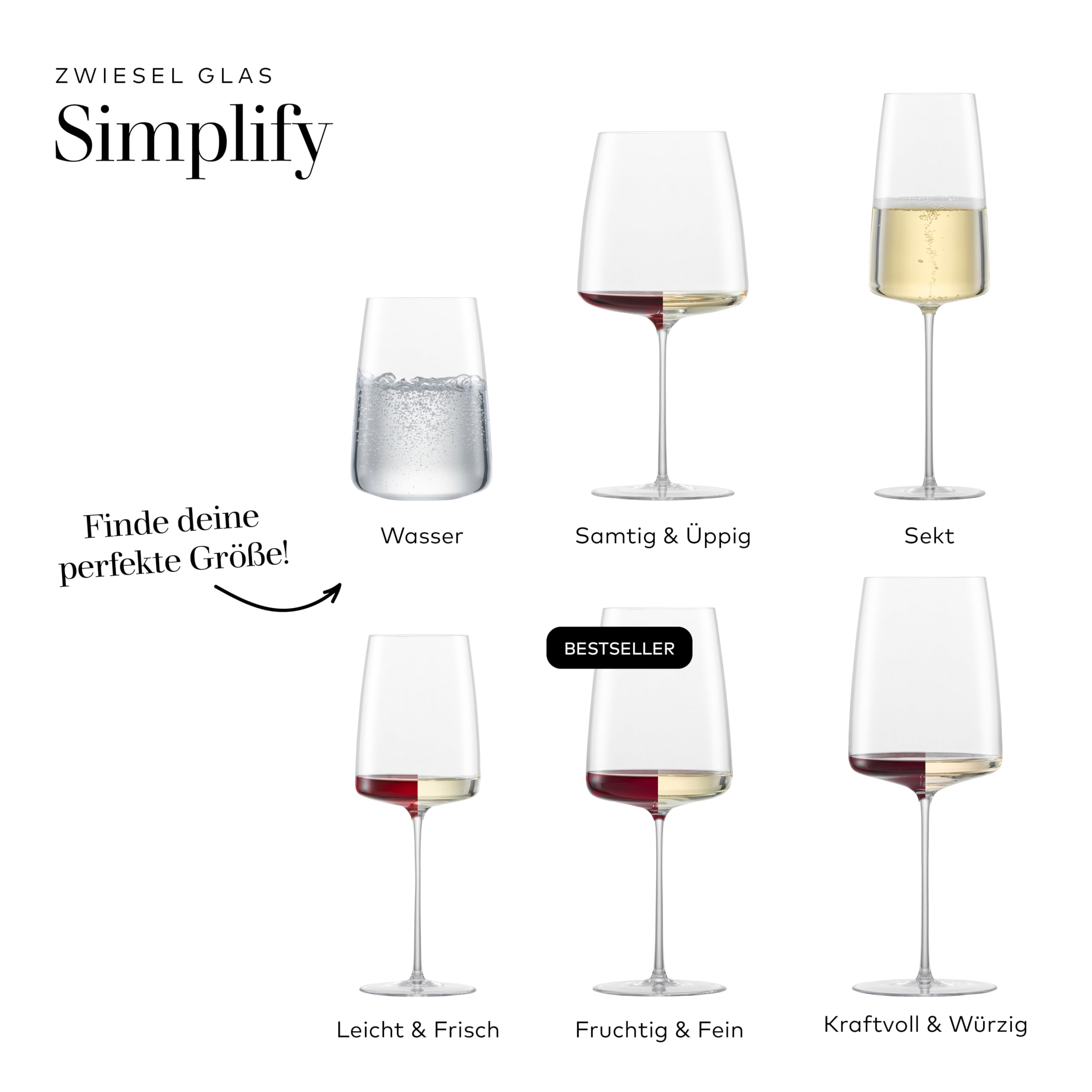 Zwiesel Glas Kieliszki do wina, aksamitne i bujne Simplify (zestaw 2 szt.), ręcznie dmuchane kieliszki do wina, wysokiej jakości kryształowe szklanki Tritan® do wina (nr art. 122056)