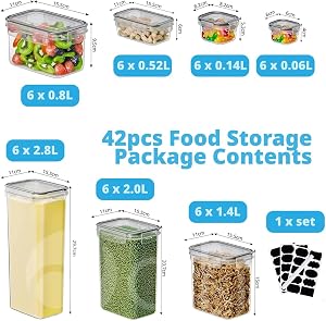 42PCS Food Storage Container Set, Kitchen & Pantry Organizers and Storage, BPA-Free Plastic Airtight Food Storage Container with Lids for Cereal, Flour and Sugar, Includes Labels, Pen