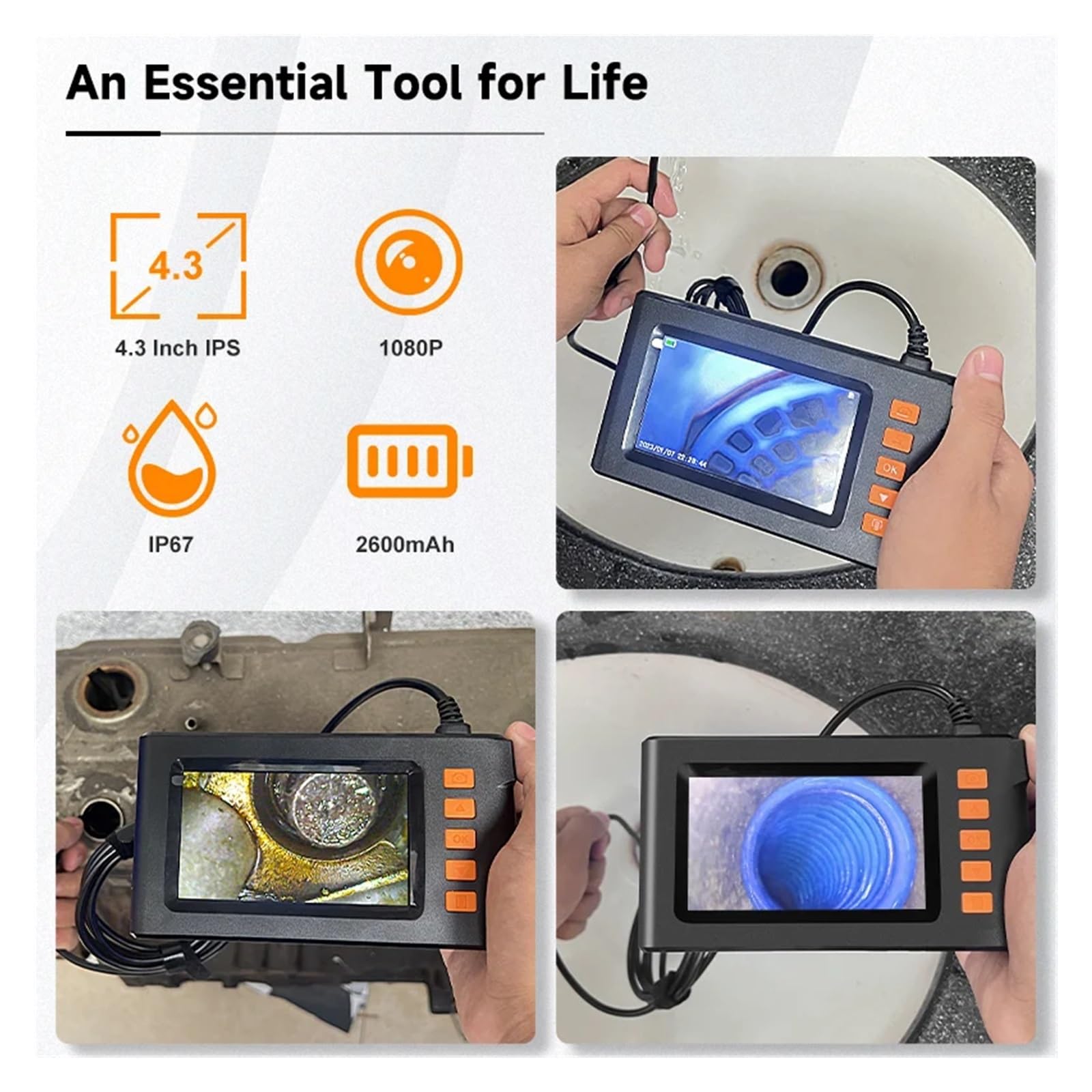 4.3 Inch Screen Industrial Endoscope Camera HD1080P Single Dual Lens Explorer Pipe Car Inspection Borescope 2-10M Rigid Cable(10m,4.3 inch Dual lens)