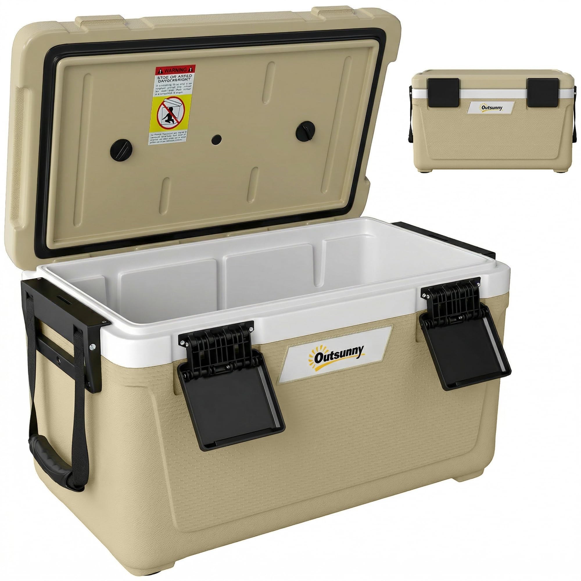 Outsunny Cooler Box 42.6L, Frigo Isotermica, Leggera e Portatile con Maniglia, Coperchio e Valvola di Scarico, Mantiene Cibo e Bevande Caldi o Freddi, Ideale per Campeggio e Picnic, Cachi